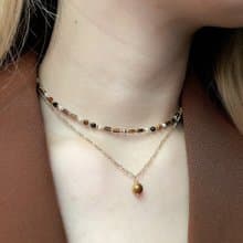 【三月・坦博拉菊】遺落的下午 | 虎眼石珍珠雙層項鍊 長度可調