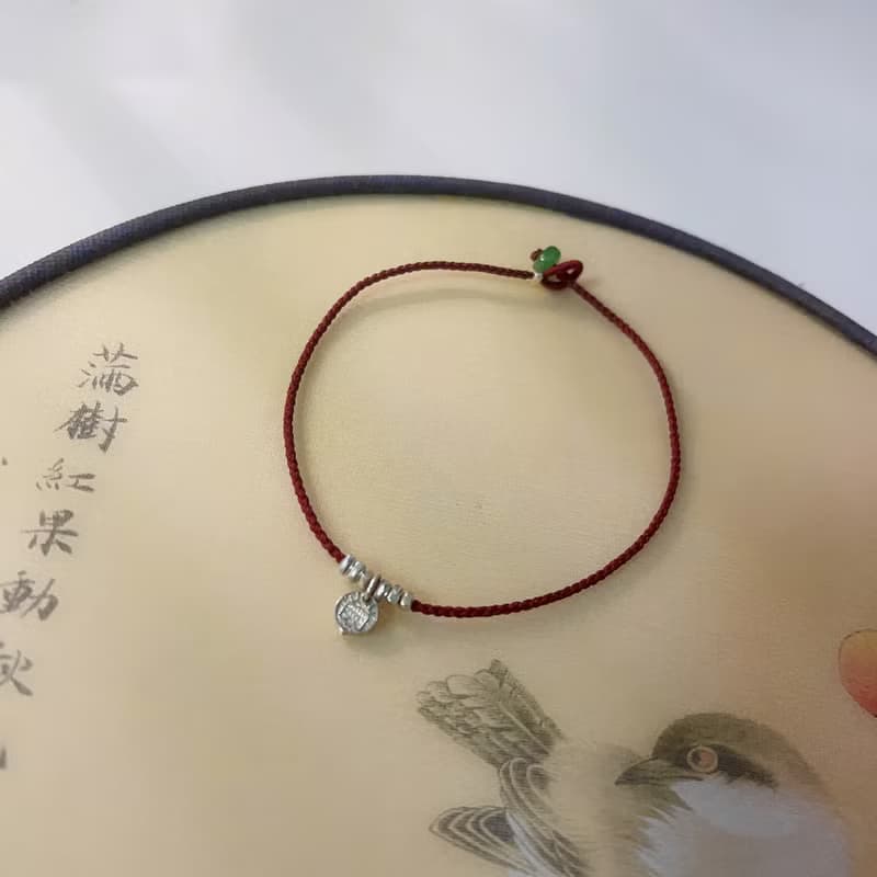 S925純銀八方來財小圓牌極細腳鏈 紅繩腳鏈 交換禮物 可改手鏈