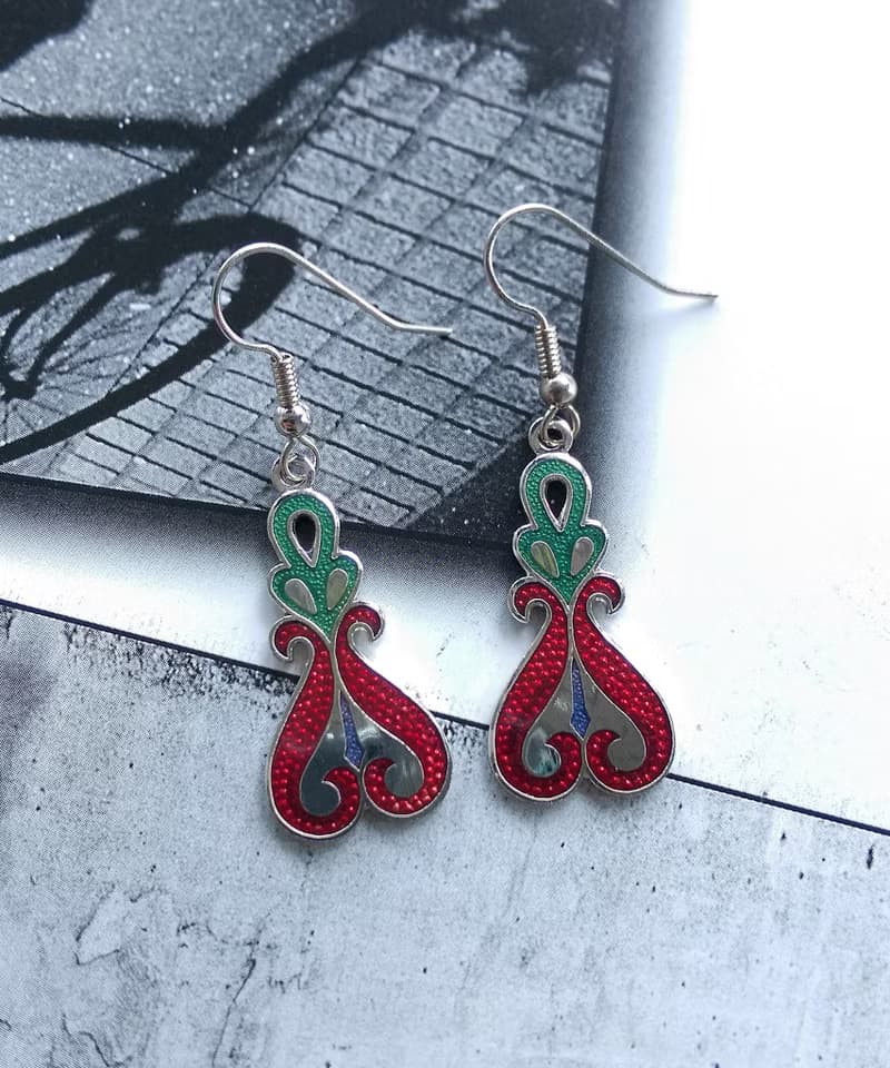 Vintage Jewelry 西洋古董飾品 景泰藍 紅綠 流紋 耳勾 針式耳環