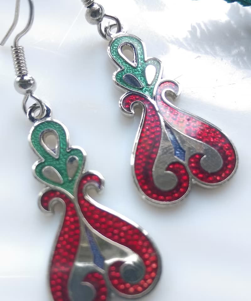 Vintage Jewelry 西洋古董飾品 景泰藍 紅綠 流紋 耳勾 針式耳環