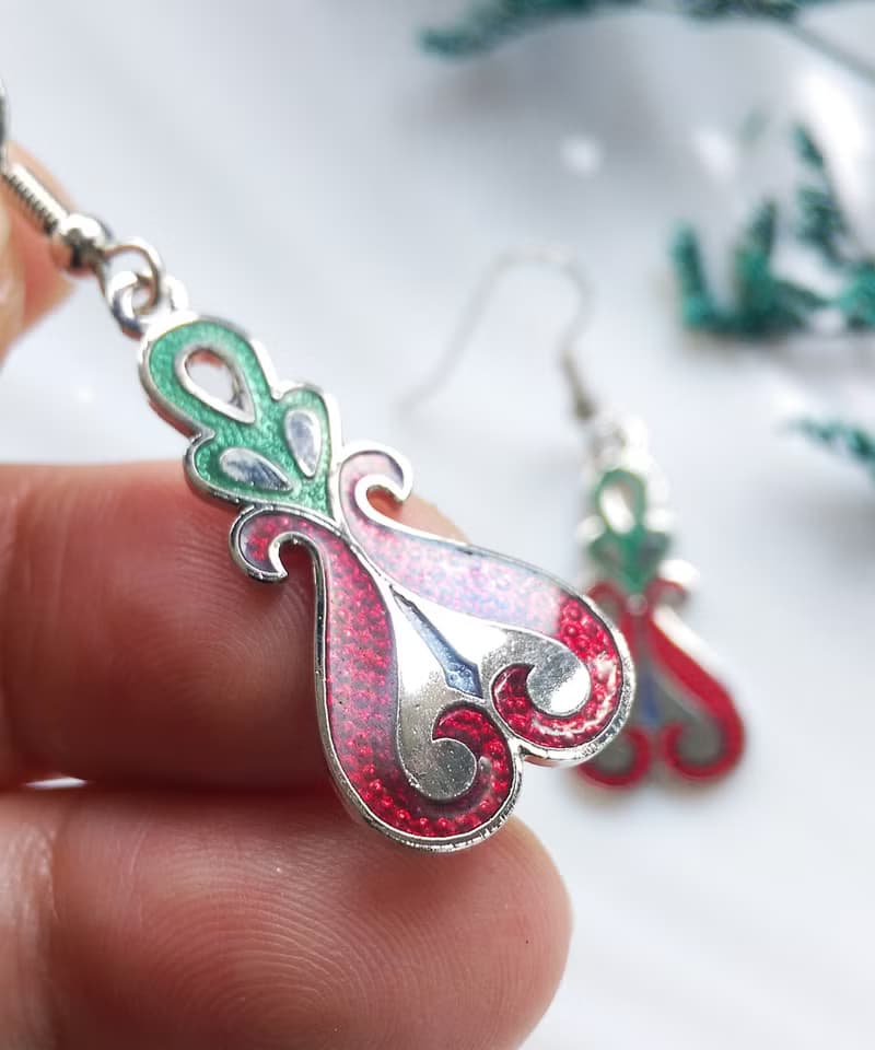 Vintage Jewelry 西洋古董飾品 景泰藍 紅綠 流紋 耳勾 針式耳環