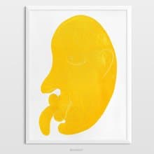Original face artwork Linocut print Yellow abstract modern wall art Housewarming