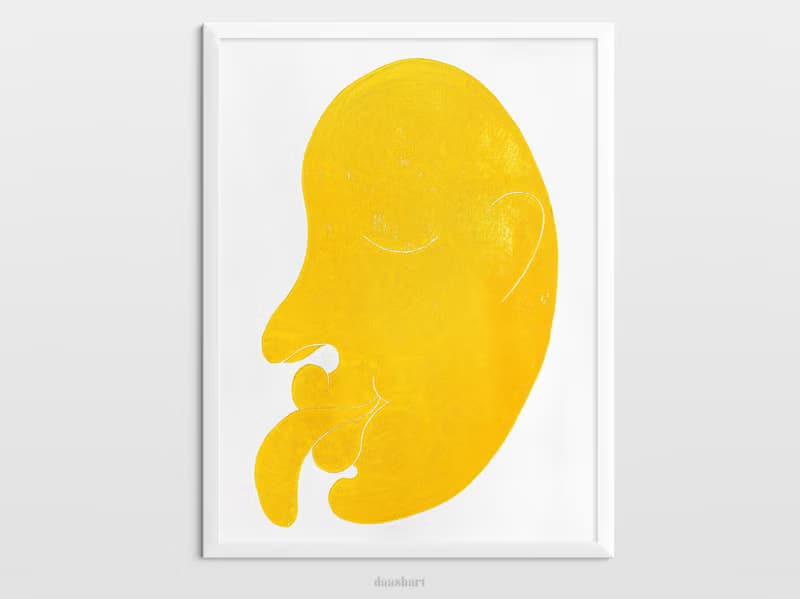 Original face artwork Linocut print Yellow abstract modern wall art Housewarming