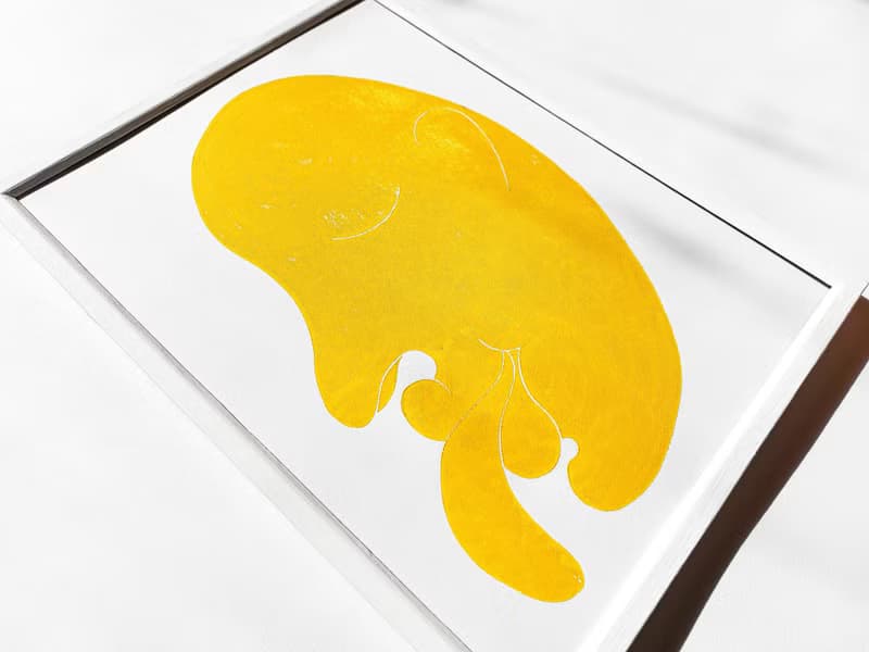 Original face artwork Linocut print Yellow abstract modern wall art Housewarming