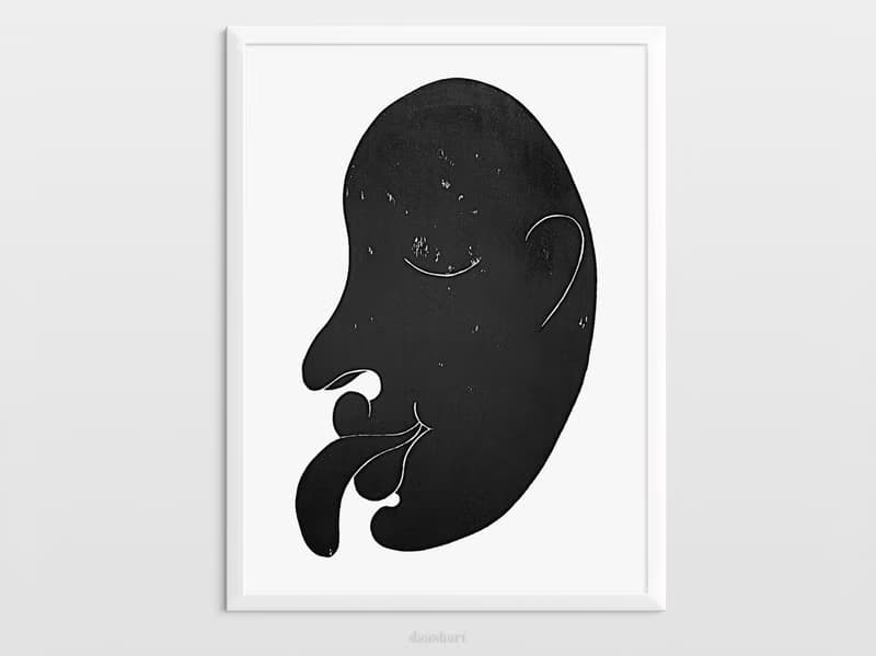 Original face artwork Linocut print Yellow abstract modern wall art Housewarming