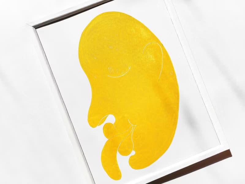 Original face artwork Linocut print Yellow abstract modern wall art Housewarming