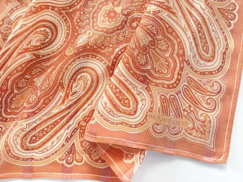 Yves Saint Laurent Vintage Silk Scarf Paisley Motif Baroque 21.5 x 21.5 inches