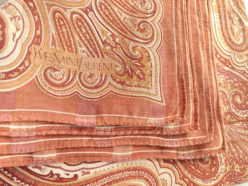 Yves Saint Laurent Vintage Silk Scarf Paisley Motif Baroque 21.5 x 21.5 inches