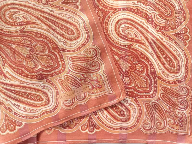 Yves Saint Laurent Vintage Silk Scarf Paisley Motif Baroque 21.5 x 21.5 inches