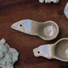 純手捏一抹藍小鳥形象陶瓷湯匙/陶匙(1對)