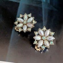 vintage jewelry  氣質極光藍萊茵雪花造型 夾式耳環