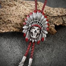 印地安骷髏酋長  保羅領帶 Bolo Tie 真皮 皮革項鍊 皮繩領帶