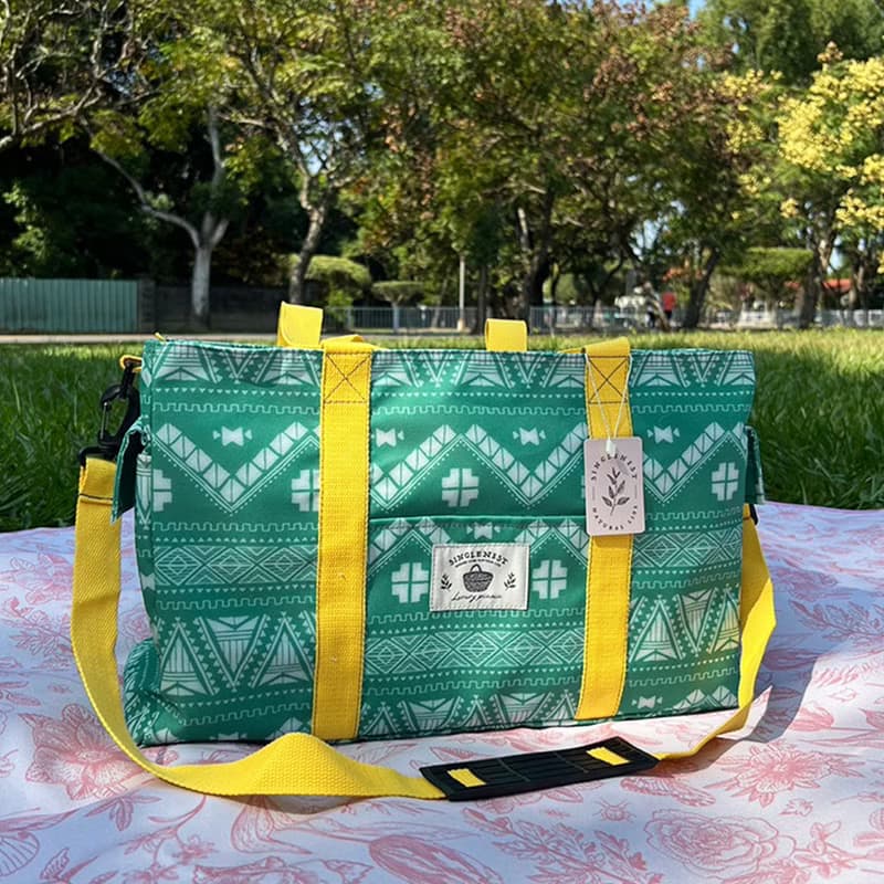 防潑水旅行收納提袋 游泳袋 綠圖騰款 台灣手工製造