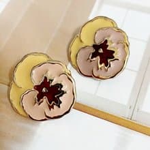 vintage jewelry  典雅琺瑯蘭花夾式耳環