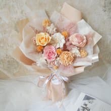 中型不凋玫瑰花束【柔黃杏粉】結婚/生日/告白/永生花/七夕情人節