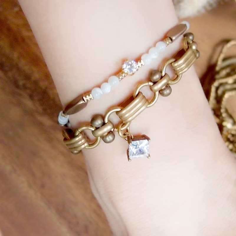 VIIART。天河。鋯石鑽黃銅手鍊