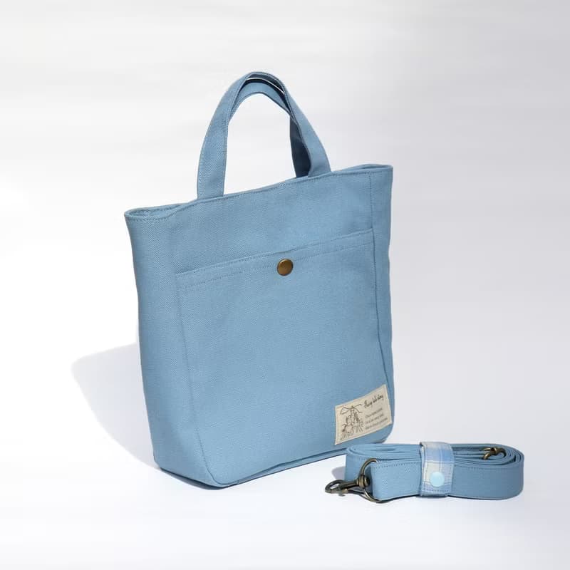 【MY HANDMADE】 手提肩背兩用包-Baby Blue l 帆布. 日本棉布