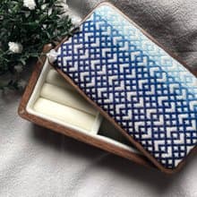 小巾繡木首飾盒 飾品收納盒 刺繡 漸變藍