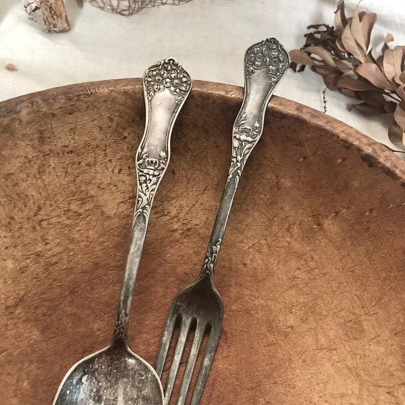 百年銀器 1906年美國 WM Rogers&Son鍍銀湯匙叉子 2件組
