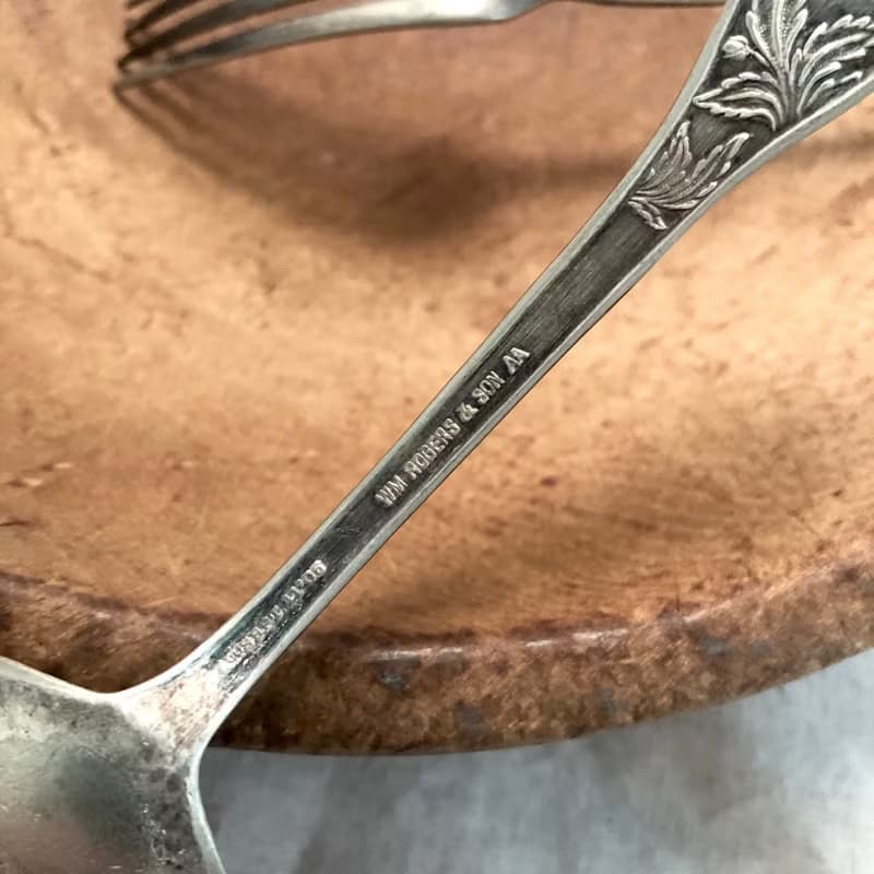 百年銀器 1906年美國 WM Rogers&Son鍍銀湯匙叉子 2件組
