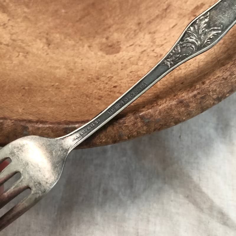 百年銀器 1906年美國 WM Rogers&Son鍍銀湯匙叉子 2件組