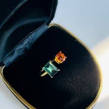 Dark green Crystal Glass and Madeira Citrine   Adjustable Ring【gift box】