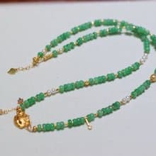 原創天然A貨翡翠項鏈毛衣鏈翡翠算盤珠搭配淡水珍珠招財貓項鏈