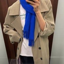 輕薄羊毛含10%羔羊毛流蘇圍巾 - 克萊茵寶藍 現貨