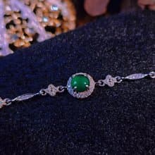 |幸運女神|A貨翡翠冰玻綠大蛋面6mm純銀鍍18k四葉草手鏈