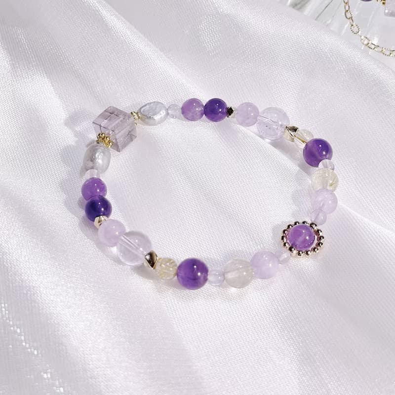 香榭浮光  紫水晶 | 巴洛克淡水珍珠 | 金髮晶 |水晶手鍊 A03-1
