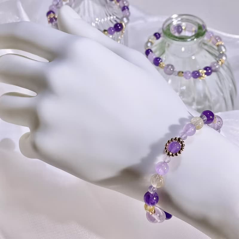 香榭浮光  紫水晶 | 巴洛克淡水珍珠 | 金髮晶 |水晶手鍊 A03-1