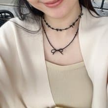 Charming cute I Bow Necklace Black Beige White