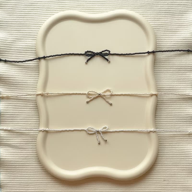 Charming cute I Bow Necklace Black Beige White