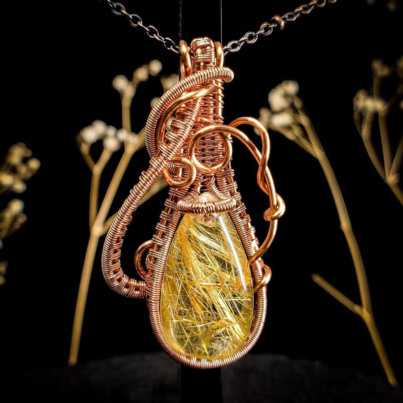 【豐盛之瓶】鈦晶 金髮晶 金屬編織項鍊