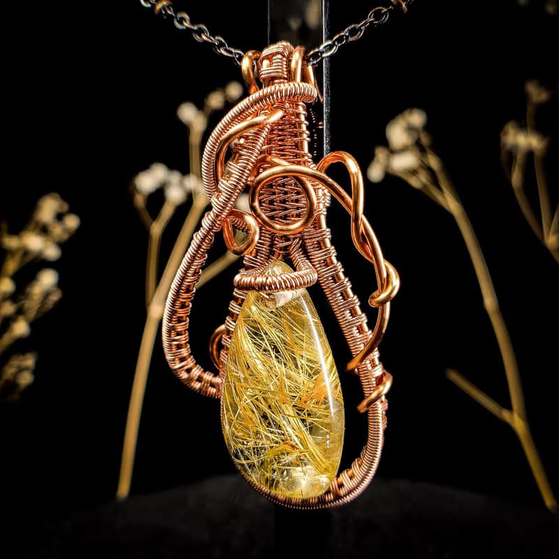 【豐盛之瓶】鈦晶 金髮晶 金屬編織項鍊