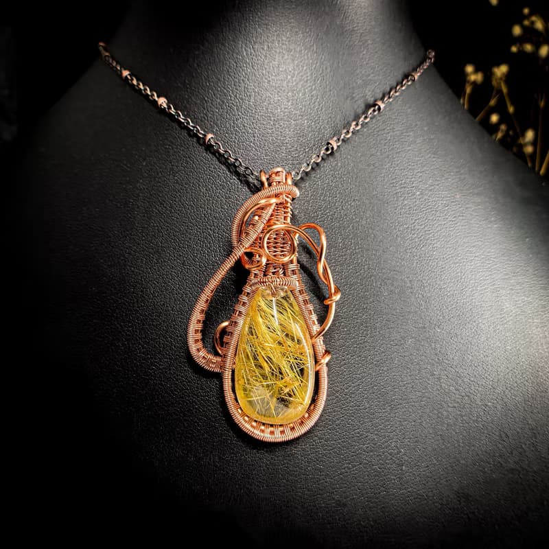 【豐盛之瓶】鈦晶 金髮晶 金屬編織項鍊