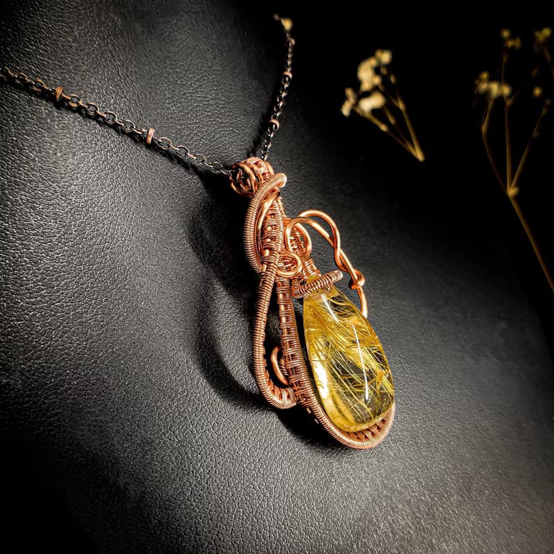 【豐盛之瓶】鈦晶 金髮晶 金屬編織項鍊