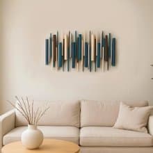 手工木質3D壁掛雕塑 青綠 米色 深棕色 搭配鍍鉻或銅色點綴