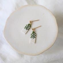 串珠耳飾_綠白編織/beading earing