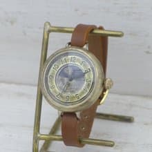 SCARAB-B-S&M 34mm甲丸ケースBrass(真鍮) Sun&Moon 手作り腕時計 (378S&M)