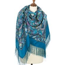 Pavlovo Posad Russian Shawl Scarf Silk Tassels 100% Wool 146x146 cm 1686-13