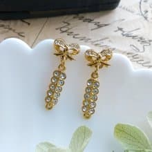 Vintage Jewelry 西洋古董飾品 金色調 都會小蝴蝶結 針式耳環