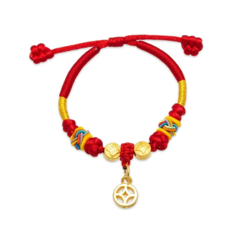 【童樂繪金飾】富貴功名兒童紅繩手鍊 約重0.13錢(彌月金飾)