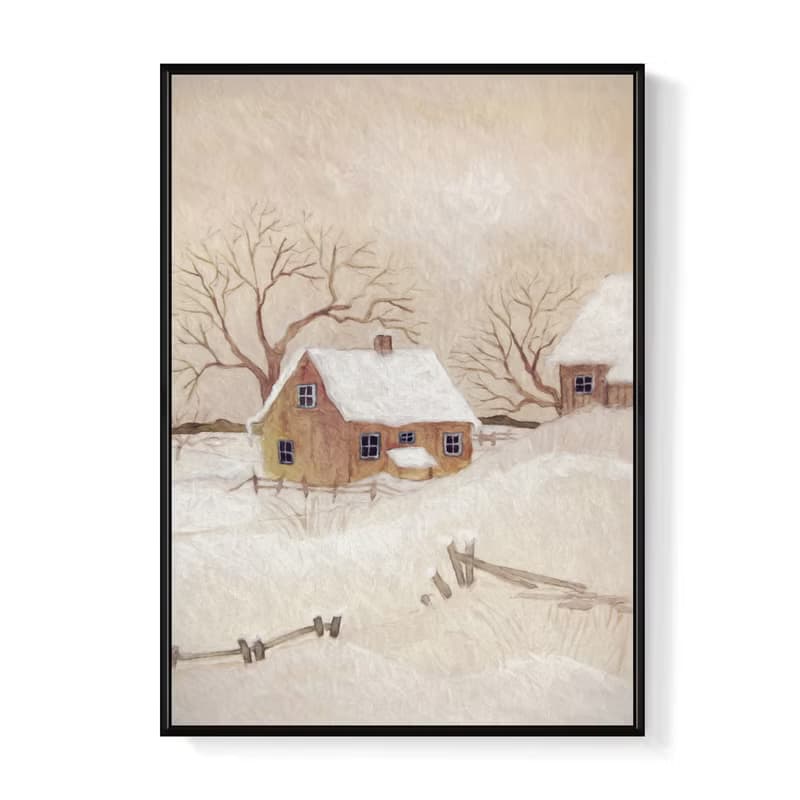 冬季鄉村II - 冬季北歐風下雪掛畫/聖誕節雪地插畫掛畫/聖誕禮物