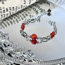 浪漫火族公主瑪瑙手鍊 - 醫療鋼/紅瑪瑙/金曜石