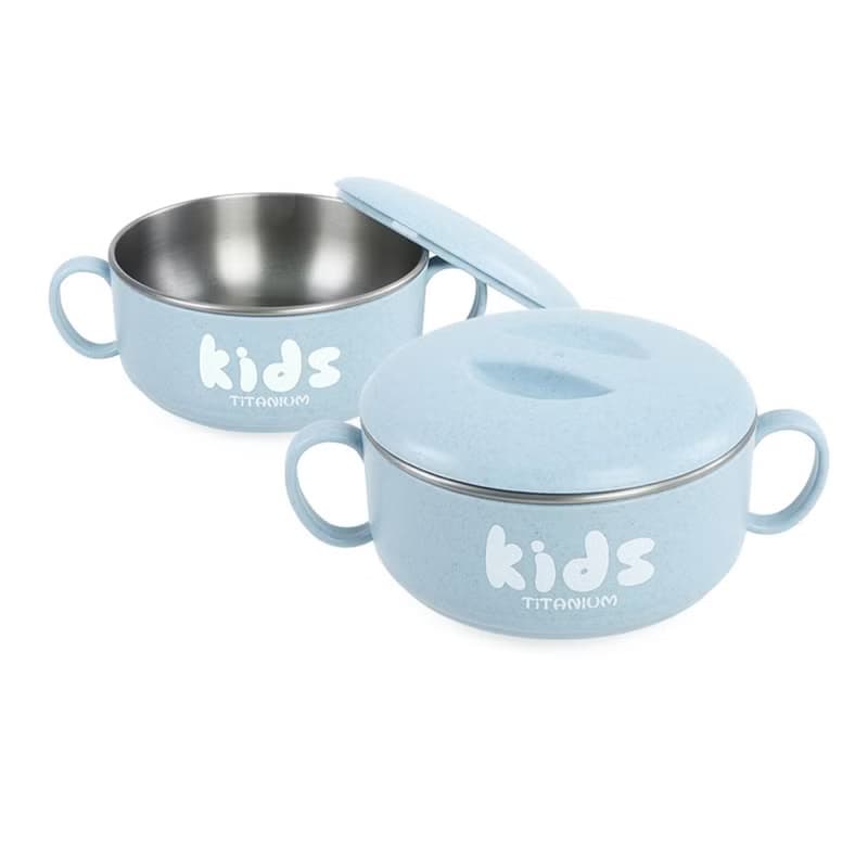 【純鈦微瑕商品】學習雙層組合碗(大) 350ml-藍