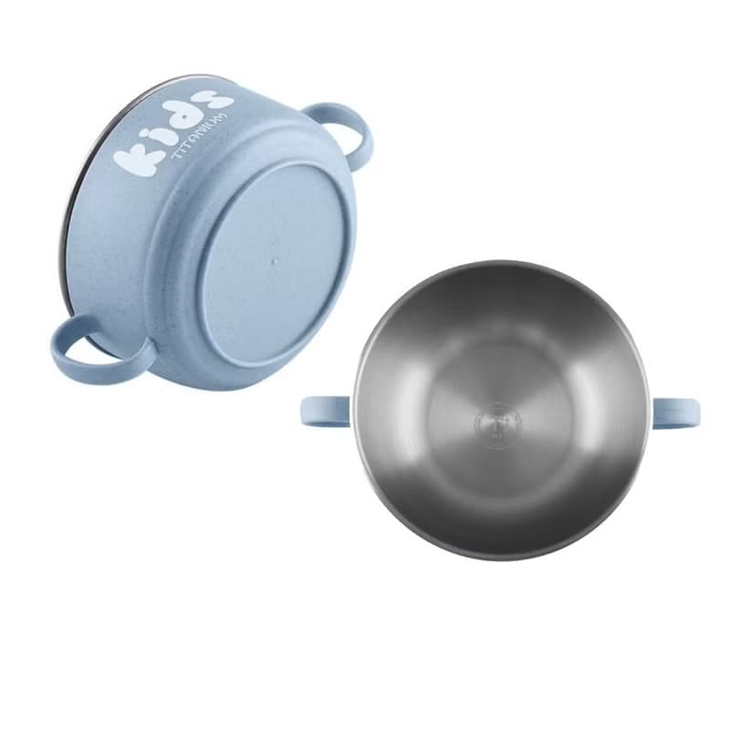 【純鈦微瑕商品】學習雙層組合碗(大) 350ml-藍