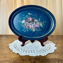 50666- 絕美法國拿破崙三世時期手工彩繪漆面金屬托盤Tole tray