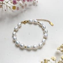 天然淡水珍珠手鍊 手串 白色米珠 不規規珍珠 925純銀手鏈款