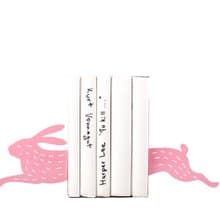 Metal bookends - Hare on the run Pink with stripes // Free shipping worldwide //